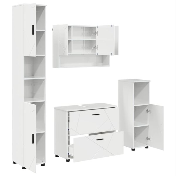 vidaXL Ensemble de mobilier de salle de bain 4 Pièces Blanc brillant