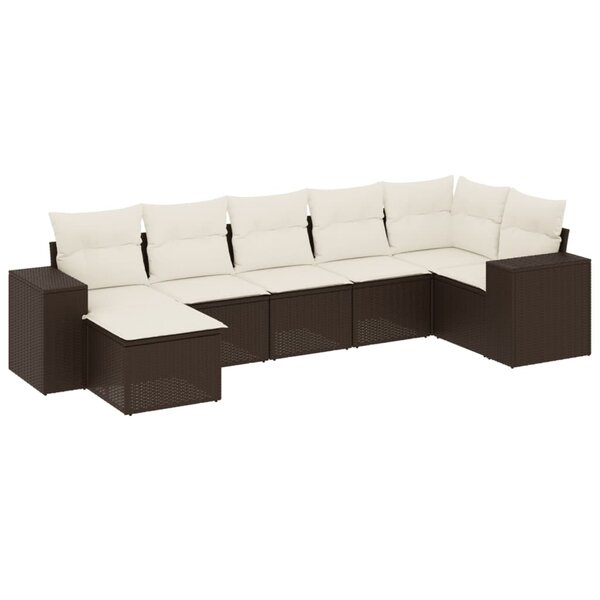 vidaXL Salon de jardin avec coussins 7 Pièces marron résine tressée