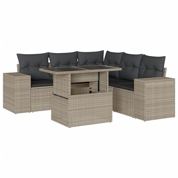 vidaXL Salon de jardin 6 Pièces avec coussins gris clair résine tressée