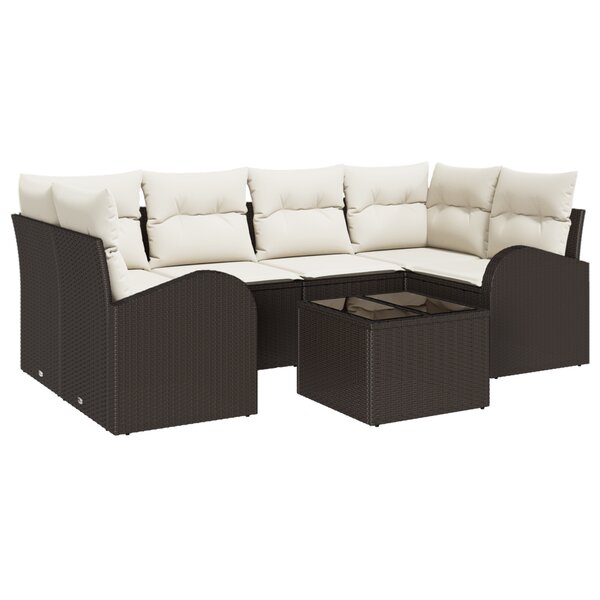 vidaXL Ensemble de canapé de jardin 7 pièces avec coussins Marron Poly Rotin