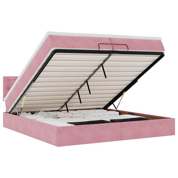 vidaXL Cadre de lit ottoman avec matelas rose 200x200 cm velours