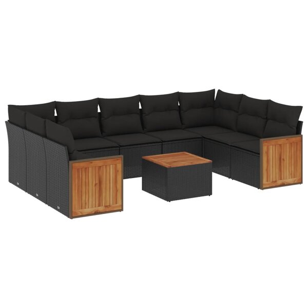 vidaXL Salon de jardin 10 Pièces avec coussins noir résine tressée