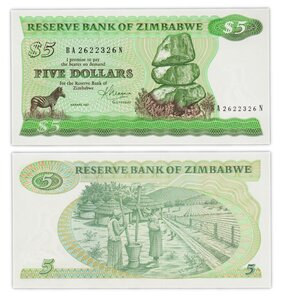 Billet de Collection 5 dollars 1983 Zimbabwe - Neuf - P2c