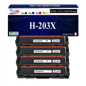 T3AZUR -4x Toners compatibles avec CF540X CF541X CF542X CF543X 203X pour HP Color LaserJet Pro MFP M280nw M281fdn M281fdw