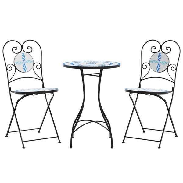 vidaXL Ensemble de bistro mosaïque bleu et blanc fer et céramique