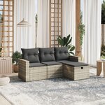 vidaXL Salon de jardin 4 Pièces avec coussins gris clair résine tressée
