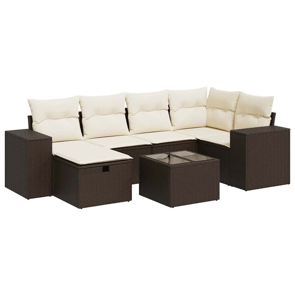 vidaXL Salon de jardin avec coussins 7 Pièces marron résine tressée