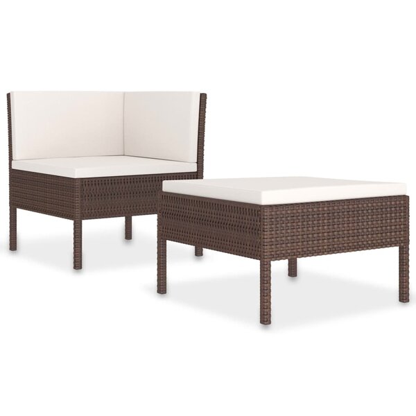 vidaXL Salon de jardin 2 Pièces avec coussins Résine tressée Marron