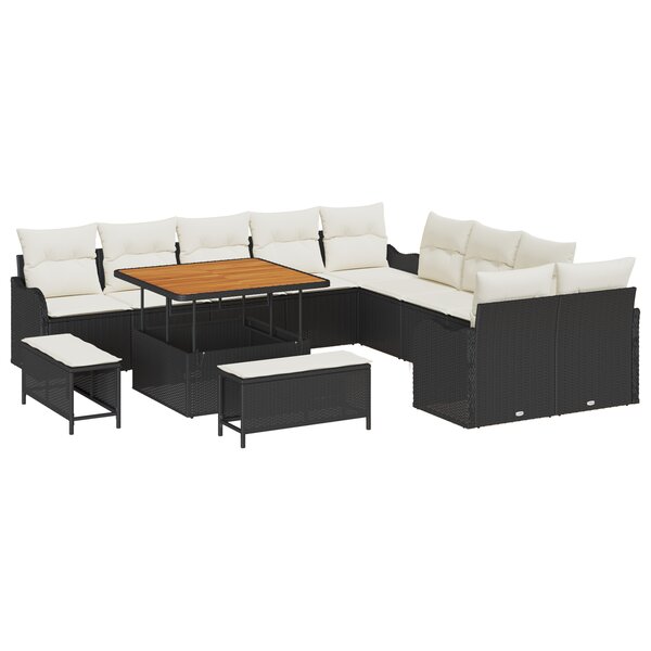 Ensemble de canapés de jardin 13 pièces avec coussins en poly rattan noir