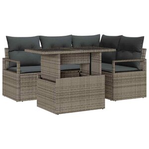 vidaXL Set de canapés de jardin 5 pièces avec des coussins en poly rotin gris.