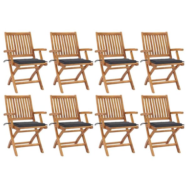 vidaXL Chaises pliables de jardin avec coussins lot de 8 Teck solide