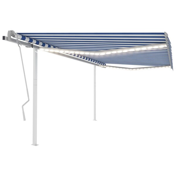 vidaXL Auvent manuel rétractable avec LED 4x3 5 m Bleu et blanc