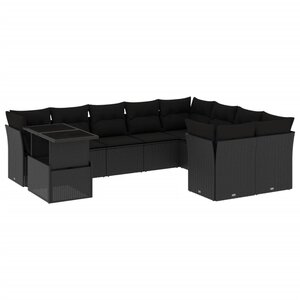 vidaXL Salon de jardin 10 Pièces avec coussins noir résine tressée