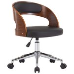 Chaise fauteuil siège pivotante de bureau informatique étude bois courbé et similicuir noir 02_0024151