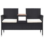 vidaXL Banc de jardin 2places et table à thé 143cm Résine tressée Noir