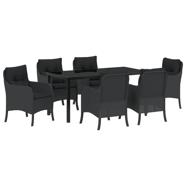 vidaXL Ensemble de salle à manger de jardin 7 pièces avec coussins en rattan poly noir