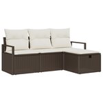 Ensemble de canapé de jardin 4 pièces avec coussins en rotin poly marron