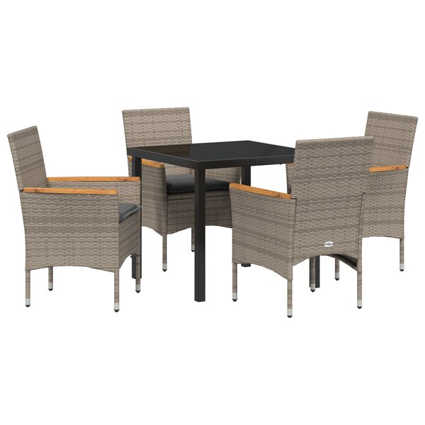 vidaXL Ensemble de salle à manger jardin 5 pièces avec coussins en poly rotin gris