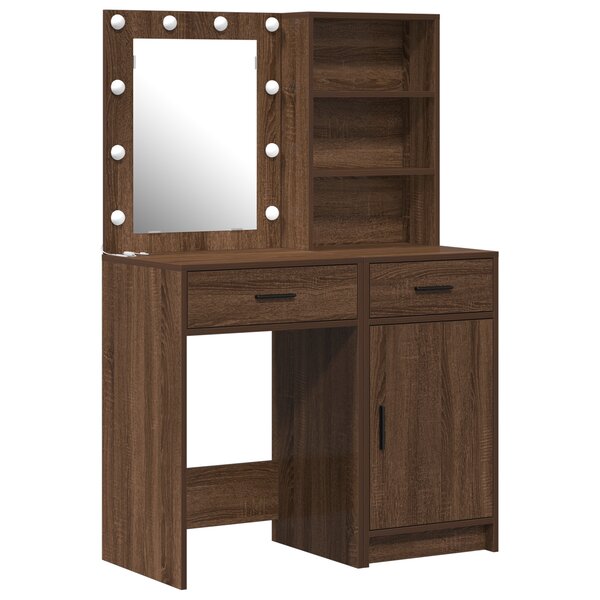 Ensemble de coiffeuse à 2 pièces avec LED en bois d'ingénierie chêne noir