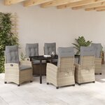 vidaXL Ensemble de Salle à Manger de Jardin 7 Pièces avec Coussins Beige Poly Rattan