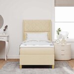vidaXL Lit à ressorts avec bandes LED Crème 100 x 200 cm tissu
