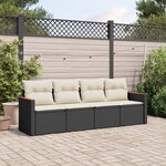 vidaXL Salon de jardin 4 Pièces avec coussins noir résine tressée