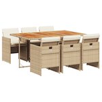 vidaXL Ensemble à manger de jardin et coussins 7 Pièces beige poly rotin