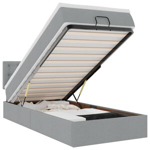 vidaXL Lit ottoman avec matelas gris clair 90x200 cm tissu