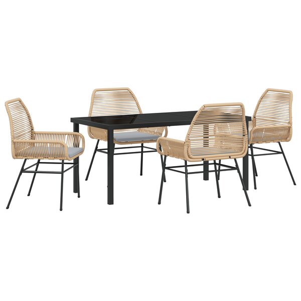 vidaXL Ensemble de salle à manger de jardin 5 pièces avec coussins Marron Rattan Poly