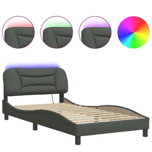 vidaXL Cadre de lit avec LED sans matelas Hvar gris foncé 100x200 cm tissu