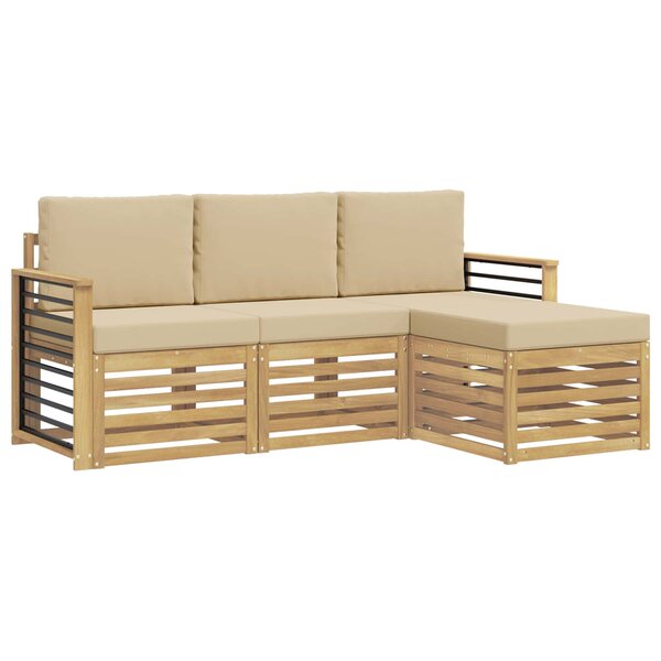 vidaXL Ensemble de canapés d'extérieur 4 Pièces Blanc et Beige Polyester