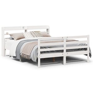 vidaXL Cadre de lit et tête de lit sans matelas blanc 135x190 cm
