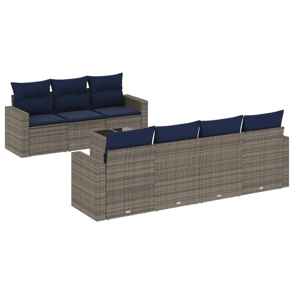 vidaXL Salon de jardin 8 Pièces avec coussins gris résine tressée