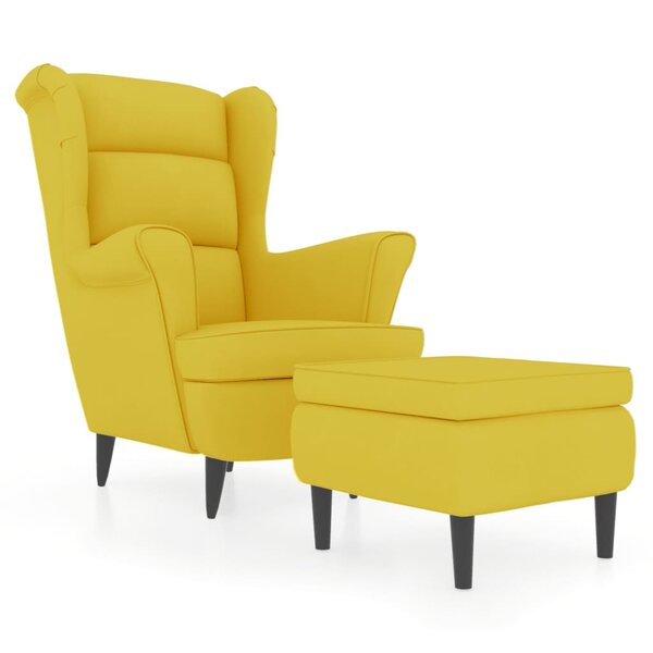 vidaXL Fauteuil à oreilles avec tabouret jaune moutarde velours