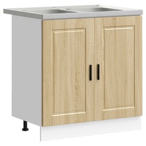 vidaXL Meuble sous évier Porto 2 Pièces Marron Bois d'ingénierie