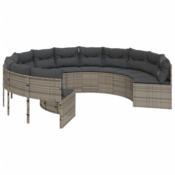vidaXL Canapé de jardin avec coussins rond gris résine tressée