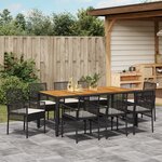 vidaXL Ensemble de salle à manger de jardin 9 pièces avec coussins en poly rattan noir