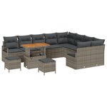 Ensemble de canapés de jardin 12 pièces avec coussins gris en résine poly acacia