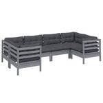 vidaXL Salon de jardin 6 Pièces avec coussins gris bois de pin