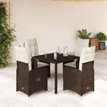 vidaXL Ensemble de bistro de jardin 5 Pièces coussins marron poly rotin