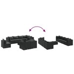 vidaXL Salon de jardin 9 Pièces avec coussins Noir Résine tressée