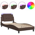 vidaXL Cadre de lit avec lumières LED marron 90x200 cm similicuir