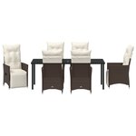vidaXL Set de Salle à Manger de Jardin 7 Pièces avec Coussins Marron en Rattan Poly