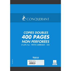 Paquet de 100 copies doubles (400 pages) A4 quadrillé 70 g non-perforé CONQUÉRANT