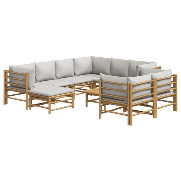 Salon de jardin meuble d'extérieur ensemble de mobilier 10 pièces avec coussins gris clair bambou 02_0015042