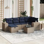 vidaXL Salon de jardin 7 Pièces avec coussins gris résine tressée