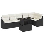 vidaXL Ensemble de canapé de jardin avec coussin 7 Pièces Noir et crème