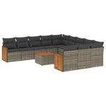 vidaXL Salon de jardin avec coussins 12 Pièces gris résine tressée