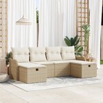 Ensemble de canapé de jardin vidaXL 6 pièces avec coussins Beige Poly Rotin