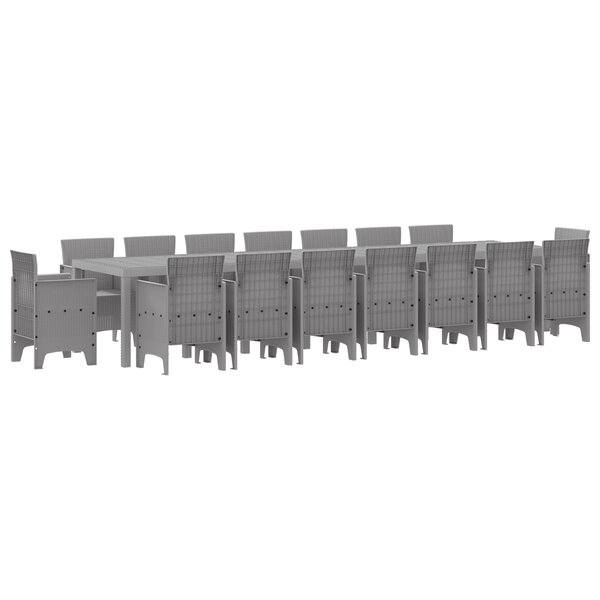 Ensemble de salle à manger de jardin de 17 pièces gris clair en poly rattan